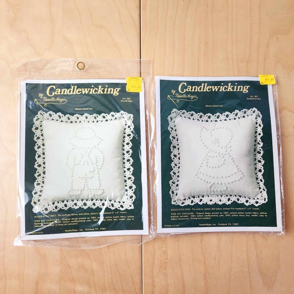 Set of 2 Candlewicking Kits Sunbonnet Sue & Overall Sam Prairie Boy Girl Vtg NOS